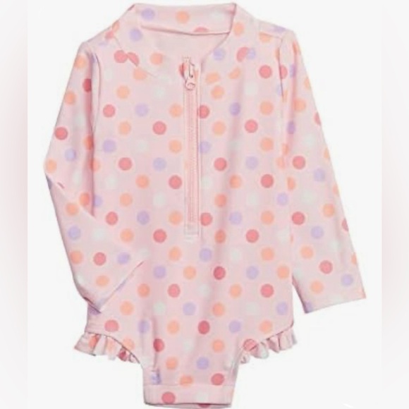 Pink Cameo Print Baby One-Piece RashGuard 3-6M - Picture 2 of 4